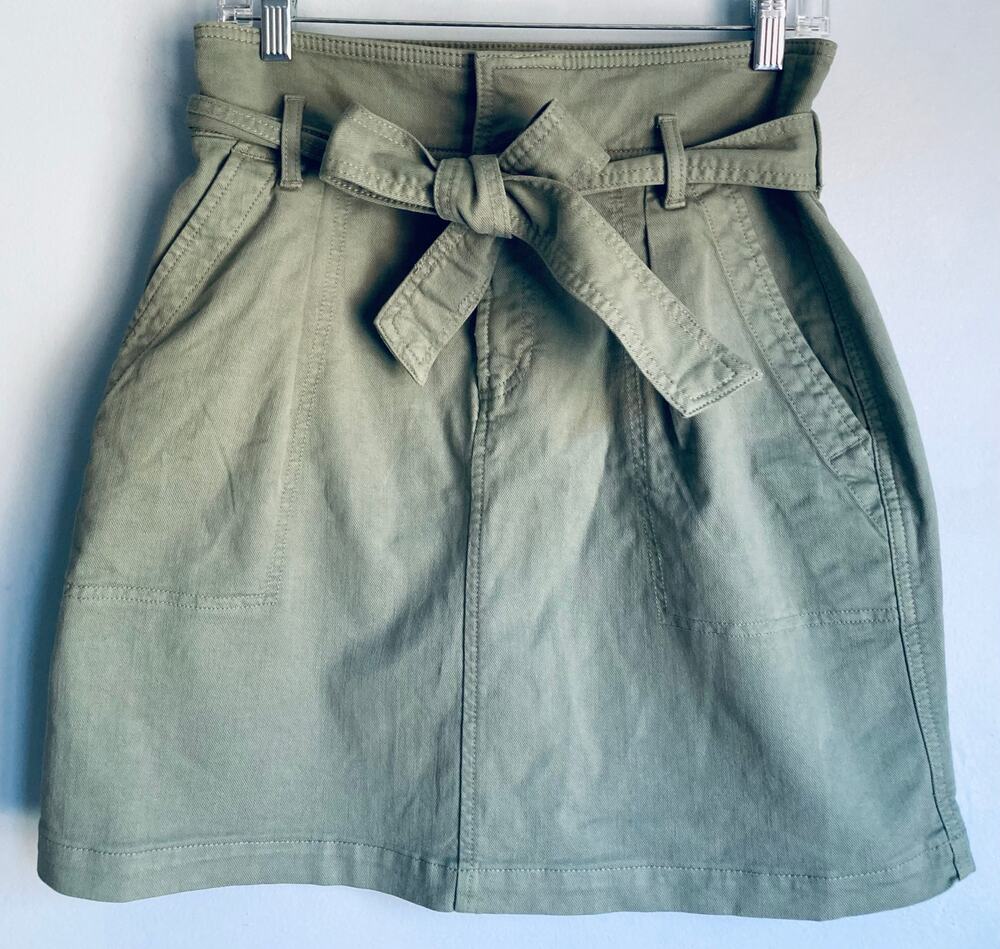 LOFT Paperbag Tie Waist Pocket Skirt Green Size 4 NWT